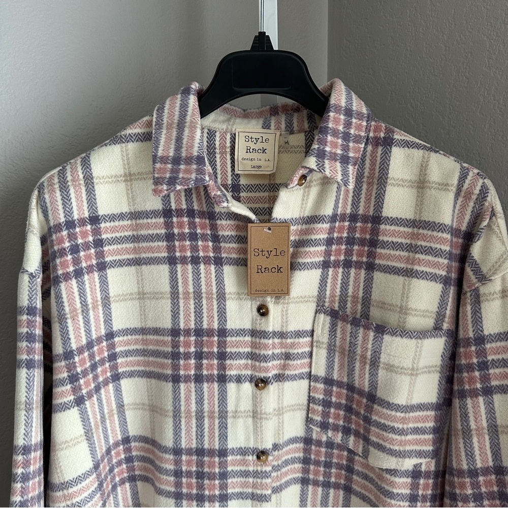 Style Rack Wool Blend Plaid Shacket Oversized L - Picture 2 of 7